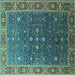 Square Machine Washable Oriental Turquoise Industrial Area Rugs, wshurb1968turq