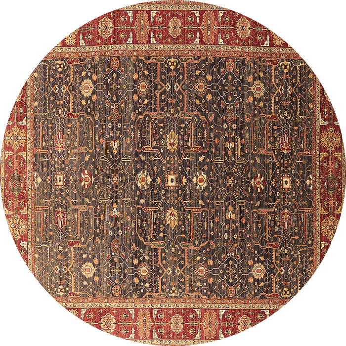 Round Machine Washable Oriental Brown Industrial Rug, wshurb1968brn