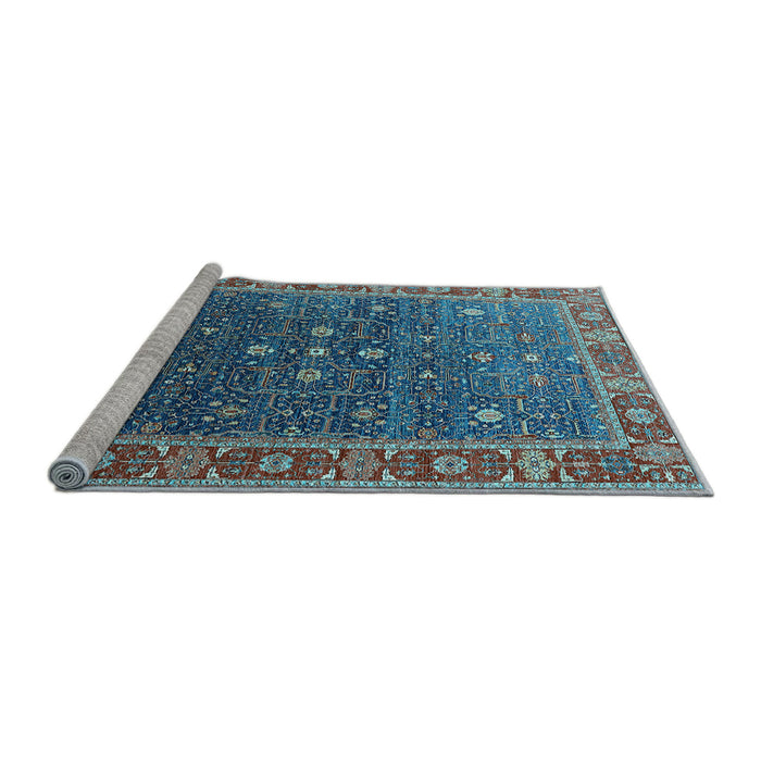 Sideview of Machine Washable Oriental Light Blue Industrial Rug, wshurb1968lblu