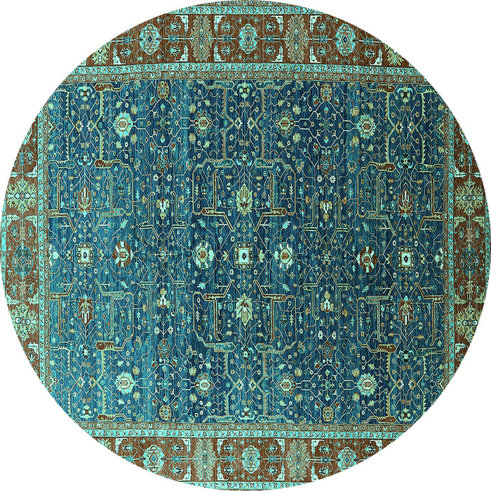 Round Machine Washable Oriental Turquoise Industrial Area Rugs, wshurb1968turq