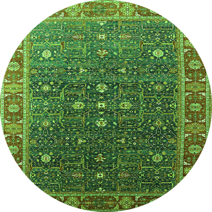 Round Machine Washable Oriental Green Industrial Area Rugs, wshurb1968grn