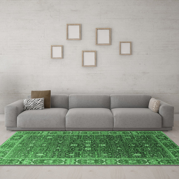 Machine Washable Oriental Emerald Green Industrial Area Rugs in a Living Room,, wshurb1968emgrn