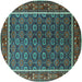 Round Machine Washable Oriental Turquoise Industrial Area Rugs, wshurb1969turq