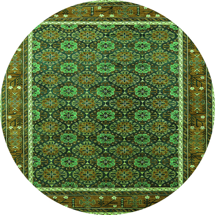Round Machine Washable Oriental Green Industrial Area Rugs, wshurb1969grn