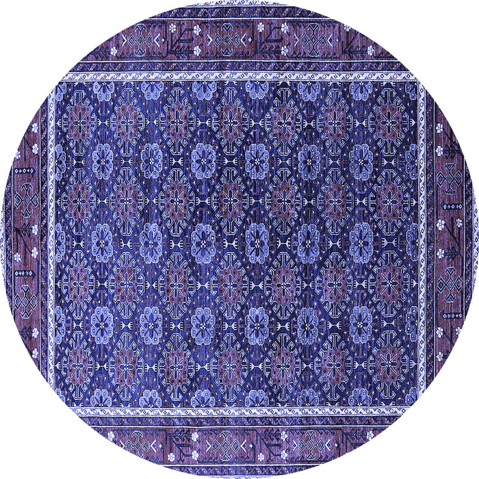 Round Machine Washable Oriental Blue Industrial Rug, wshurb1969blu