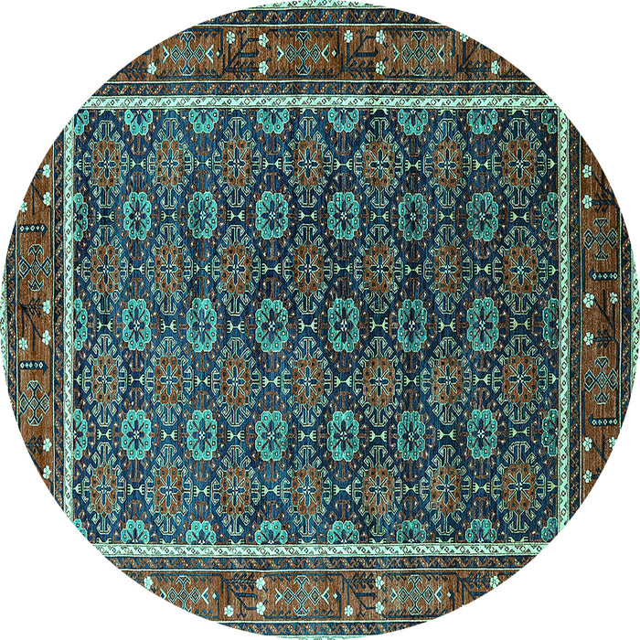 Round Oriental Turquoise Industrial Rug, urb1969turq