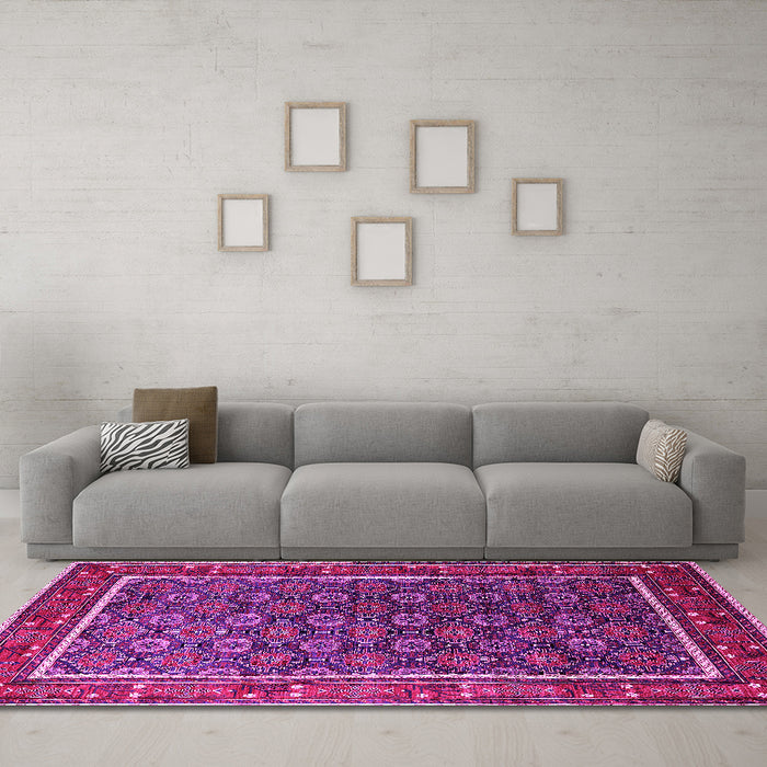 Machine Washable Oriental Pink Industrial Rug in a Living Room, wshurb1969pnk