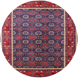Round Mid-Century Modern Rose Purple Oriental Rug, urb1969