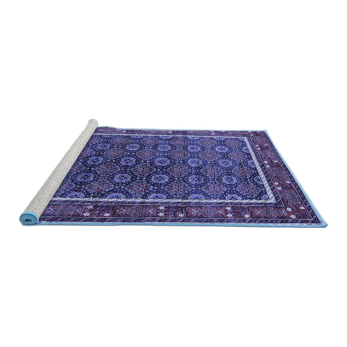 Sideview of Machine Washable Oriental Blue Industrial Rug, wshurb1969blu