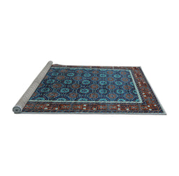 Sideview of Machine Washable Oriental Light Blue Industrial Rug, wshurb1969lblu