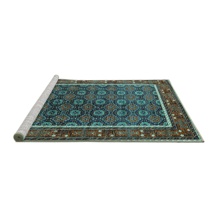 Sideview of Machine Washable Oriental Turquoise Industrial Area Rugs, wshurb1969turq