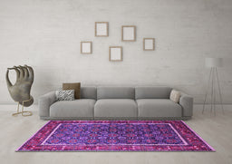 Machine Washable Oriental Purple Industrial Area Rugs in a Living Room, wshurb1969pur