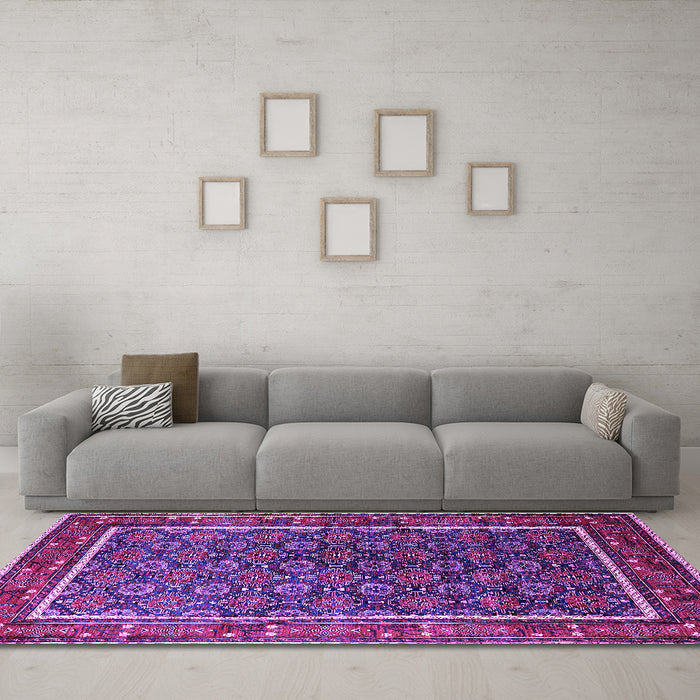 Machine Washable Oriental Purple Industrial Area Rugs in a Living Room, wshurb1969pur