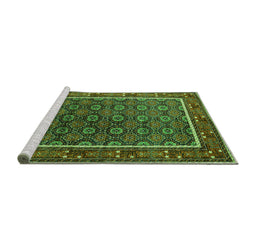 Sideview of Machine Washable Oriental Green Industrial Area Rugs, wshurb1969grn