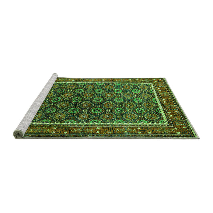 Sideview of Machine Washable Oriental Green Industrial Area Rugs, wshurb1969grn