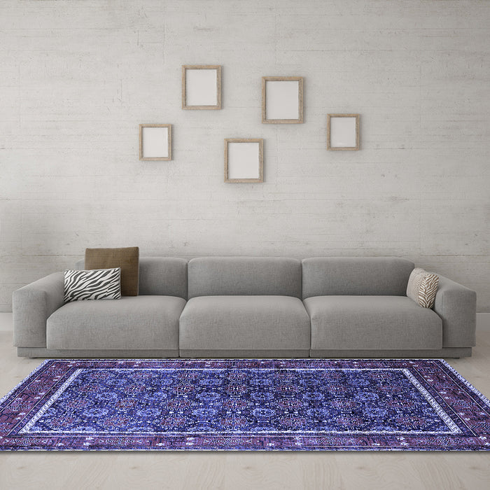 Machine Washable Oriental Blue Industrial Rug in a Living Room, wshurb1969blu