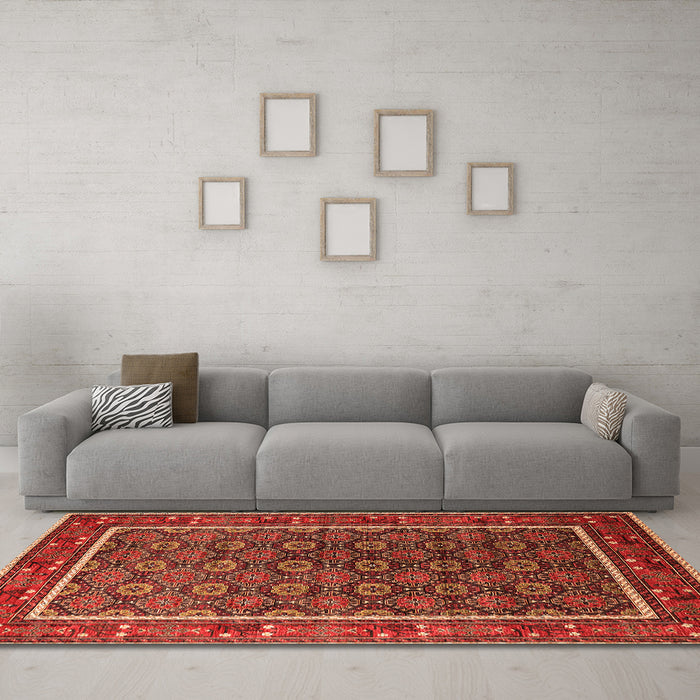 Machine Washable Oriental Orange Industrial Area Rugs in a Living Room, wshurb1969org