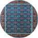 Round Machine Washable Oriental Light Blue Industrial Rug, wshurb1969lblu