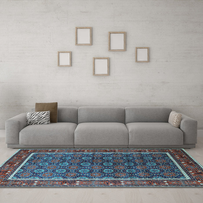 Machine Washable Oriental Light Blue Industrial Rug in a Living Room, wshurb1969lblu
