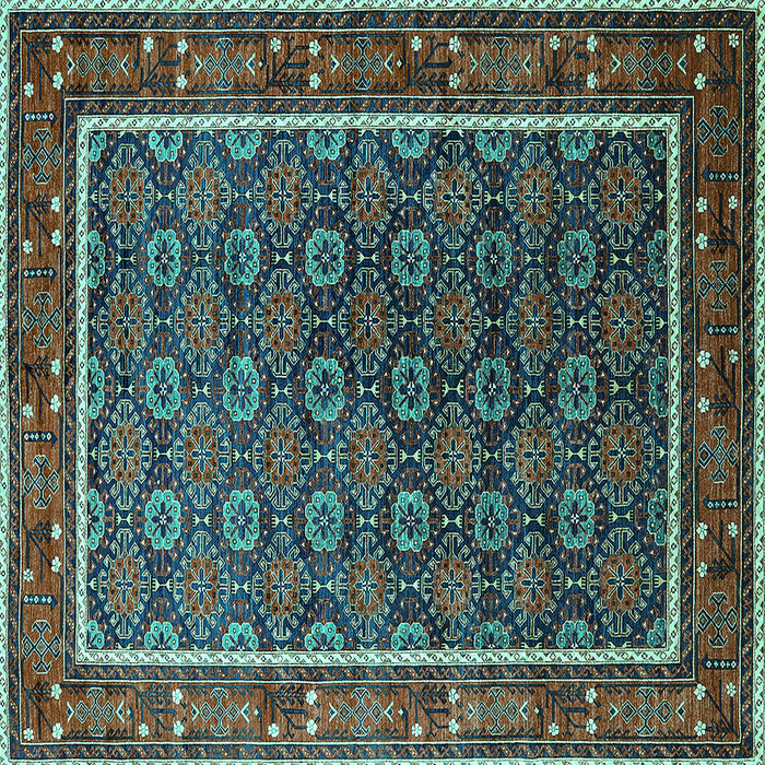 Square Machine Washable Oriental Turquoise Industrial Area Rugs, wshurb1969turq