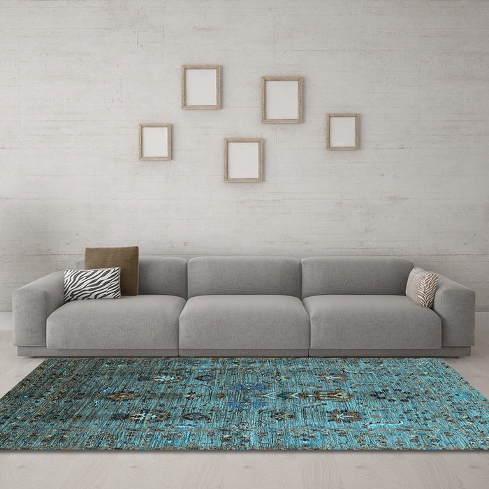 Machine Washable Oriental Light Blue Industrial Rug in a Living Room, wshurb1970lblu