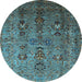 Round Machine Washable Oriental Light Blue Industrial Rug, wshurb1970lblu