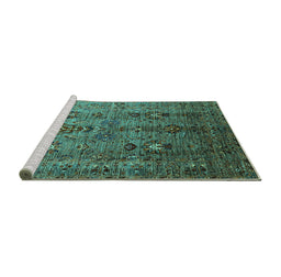 Sideview of Machine Washable Oriental Turquoise Industrial Area Rugs, wshurb1970turq