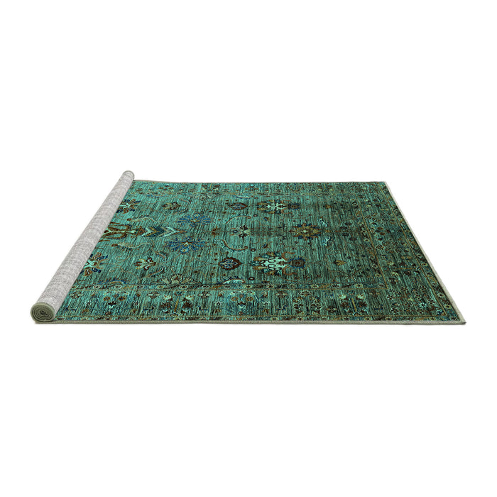 Sideview of Machine Washable Oriental Turquoise Industrial Area Rugs, wshurb1970turq