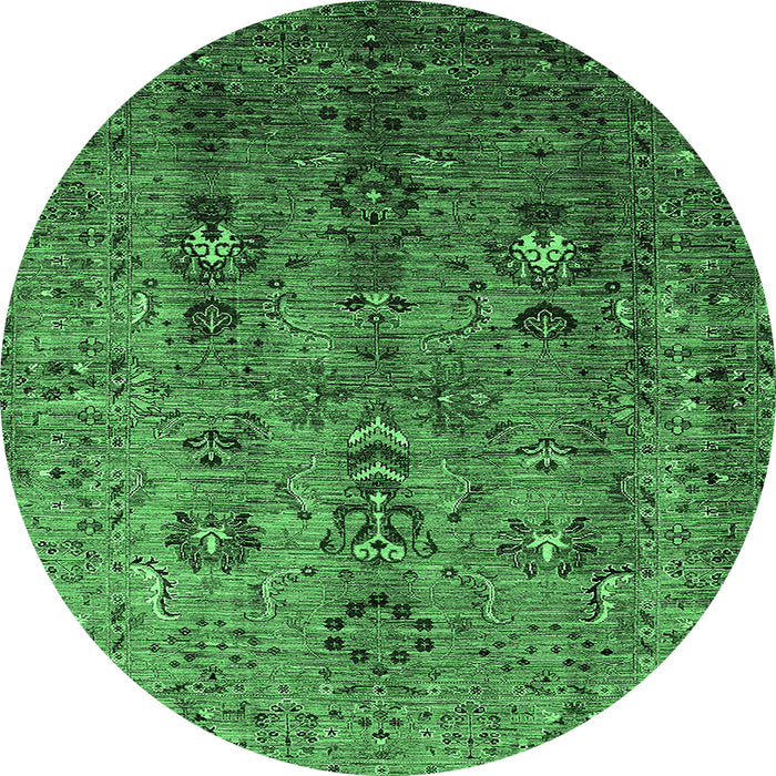 Round Machine Washable Oriental Emerald Green Industrial Area Rugs, wshurb1970emgrn
