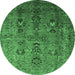 Round Machine Washable Oriental Emerald Green Industrial Area Rugs, wshurb1970emgrn