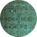 Round Oriental Turquoise Industrial Rug, urb1970turq