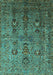 Machine Washable Oriental Turquoise Industrial Area Rugs, wshurb1970turq