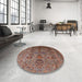 Round Mid-Century Modern Red Brown Oriental Rug in a Office, urb1970