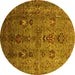 Round Machine Washable Oriental Yellow Industrial Rug, wshurb1970yw