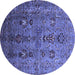 Round Machine Washable Oriental Blue Industrial Rug, wshurb1970blu