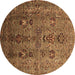 Round Machine Washable Oriental Brown Industrial Rug, wshurb1970brn