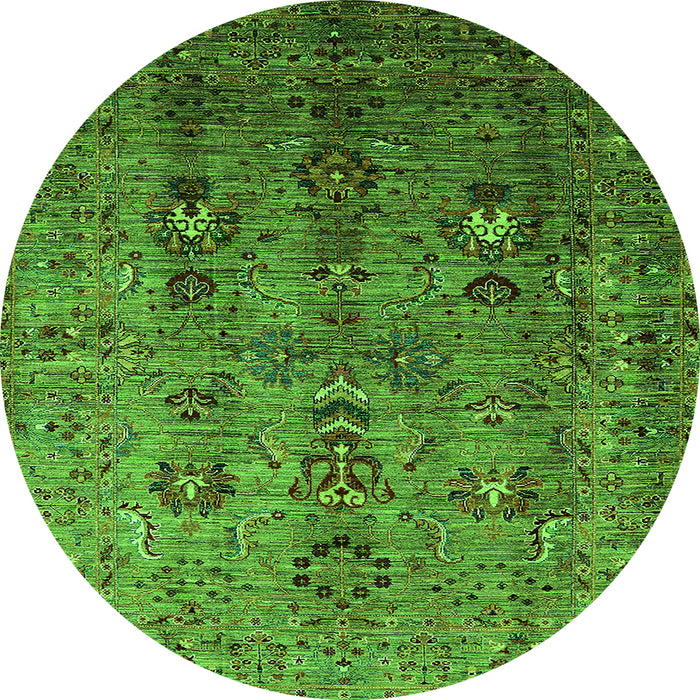 Round Machine Washable Oriental Green Industrial Area Rugs, wshurb1970grn