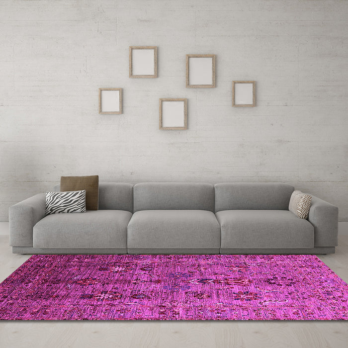 Machine Washable Oriental Pink Industrial Rug in a Living Room, wshurb1970pnk