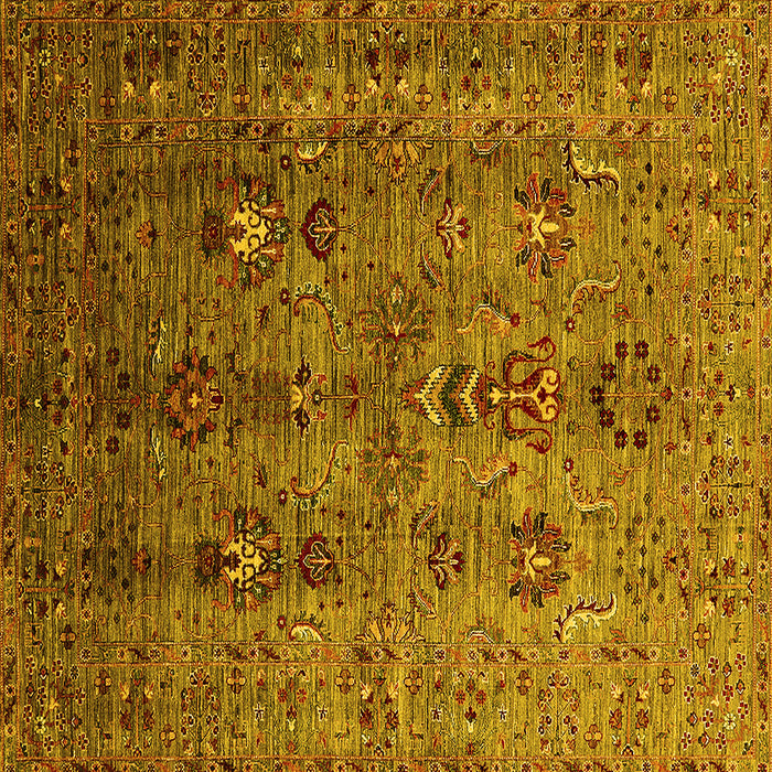 Square Machine Washable Oriental Yellow Industrial Rug, wshurb1970yw