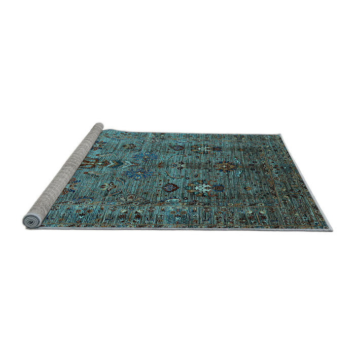 Sideview of Machine Washable Oriental Light Blue Industrial Rug, wshurb1970lblu