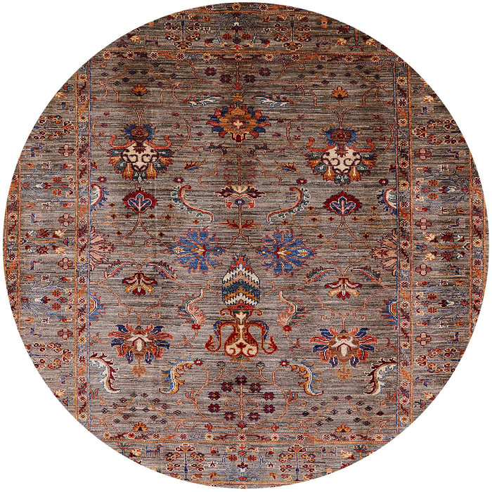 Round Mid-Century Modern Red Brown Oriental Rug, urb1970
