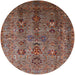 Round Mid-Century Modern Red Brown Oriental Rug, urb1970