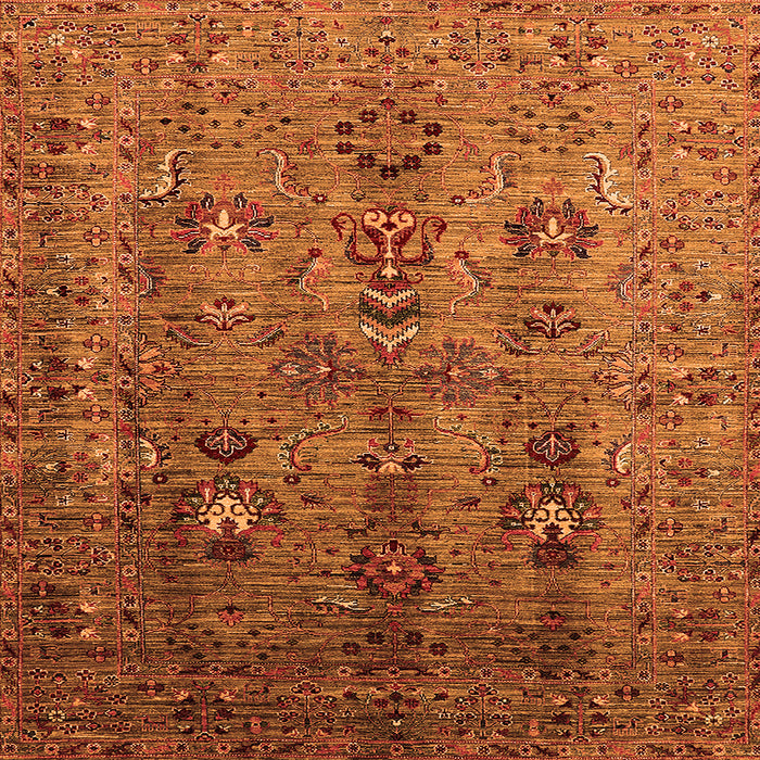 Square Machine Washable Oriental Orange Industrial Area Rugs, wshurb1970org