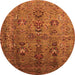 Round Machine Washable Oriental Orange Industrial Area Rugs, wshurb1970org