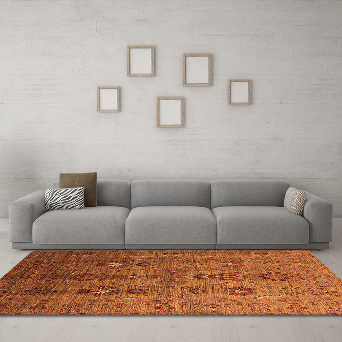Machine Washable Oriental Orange Industrial Area Rugs in a Living Room, wshurb1970org