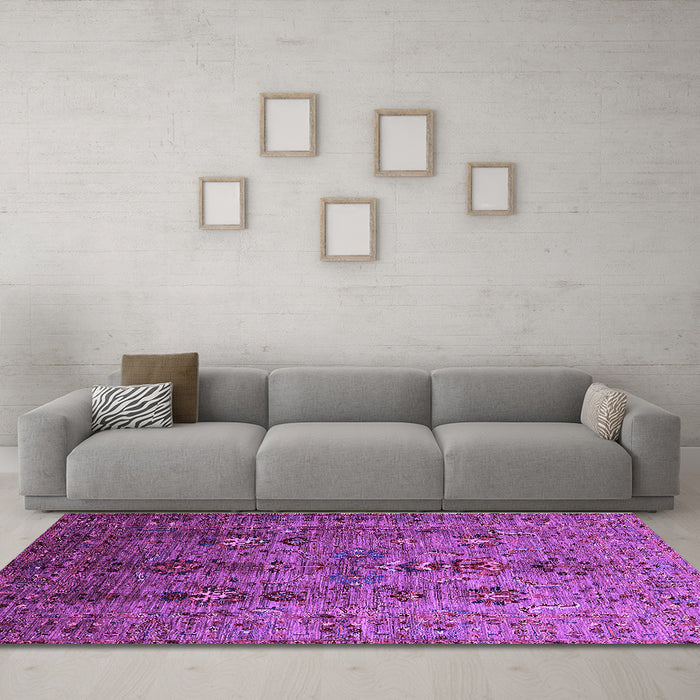 Machine Washable Oriental Purple Industrial Area Rugs in a Living Room, wshurb1970pur
