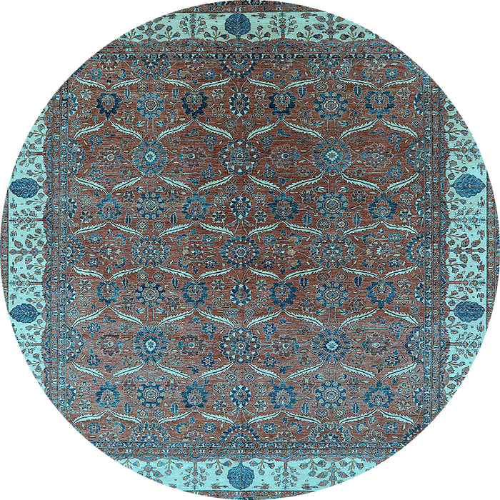 Round Machine Washable Oriental Light Blue Industrial Rug, wshurb1971lblu