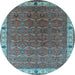 Round Machine Washable Oriental Light Blue Industrial Rug, wshurb1971lblu