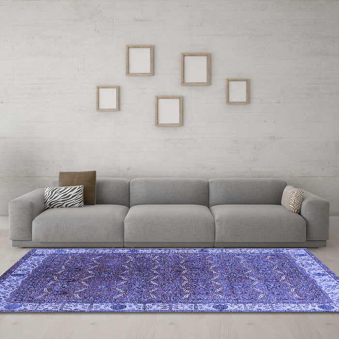 Machine Washable Oriental Blue Industrial Rug in a Living Room, wshurb1971blu