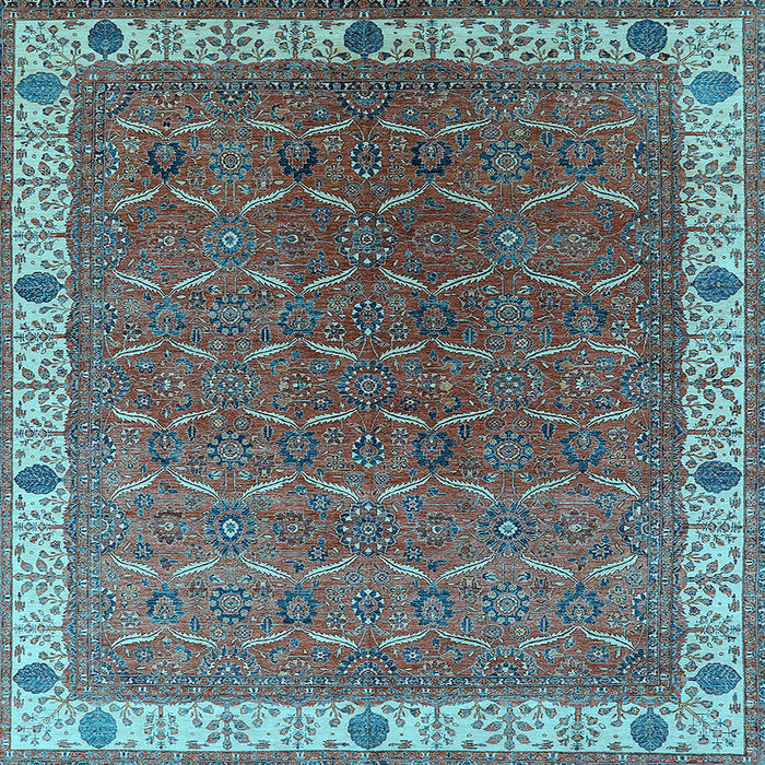Square Machine Washable Oriental Light Blue Industrial Rug, wshurb1971lblu